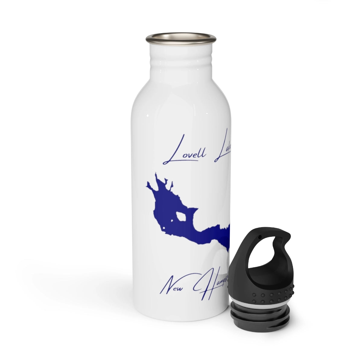 New Hampshire Lovell Lake Water bottle other position view from open white.webp