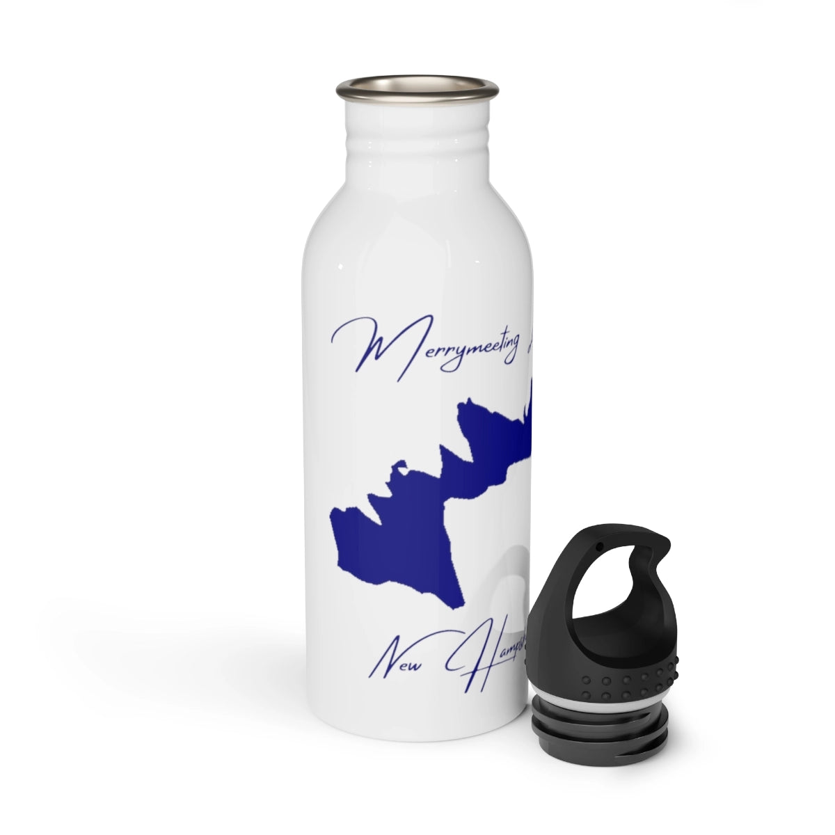 New Hampshire Merrymeeting Lake Water bottle other position view from open white.webp