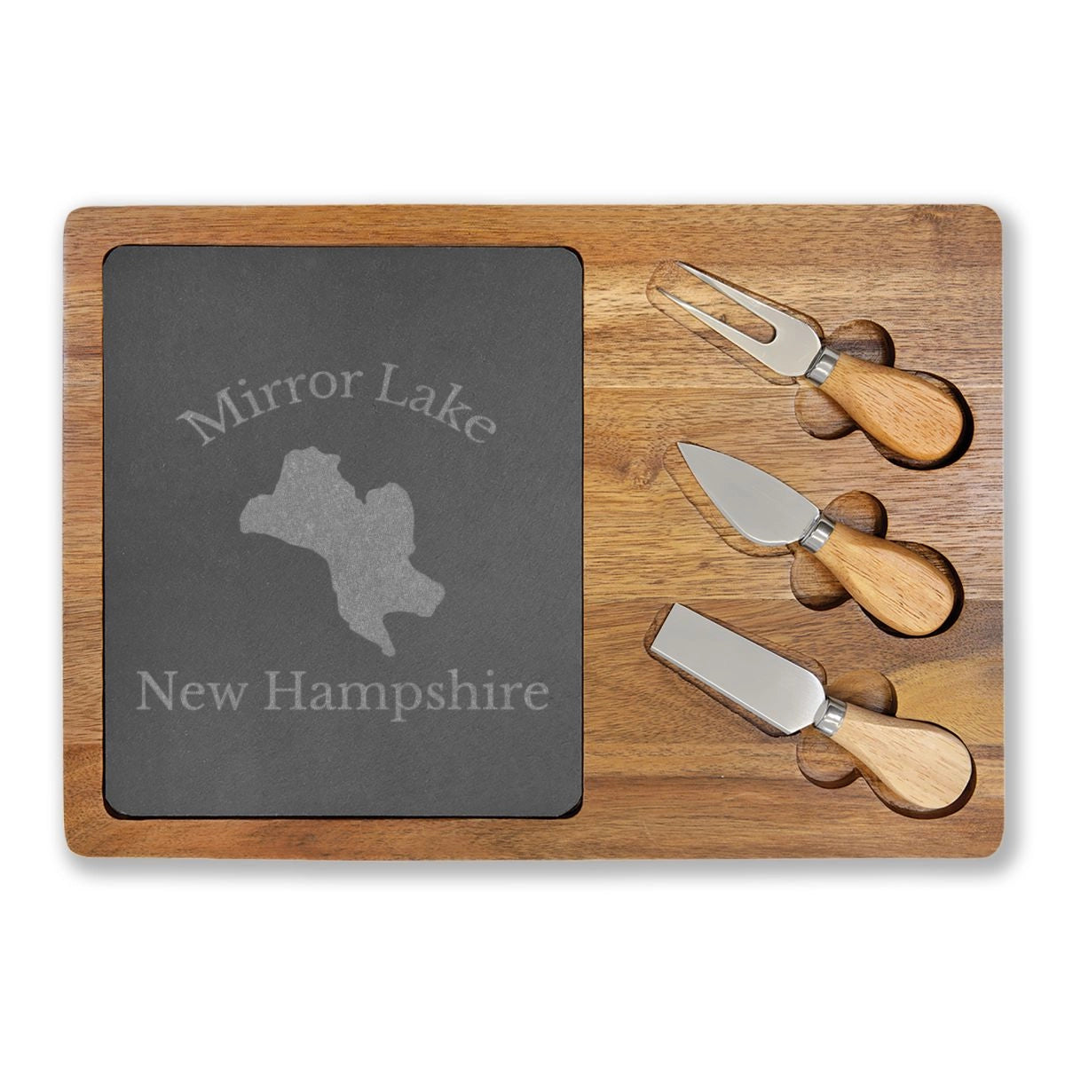 New Hampshire Mirror Lake Engraved Charcuterie Board other position view from front 13 3 4 x 9 3 4.webp