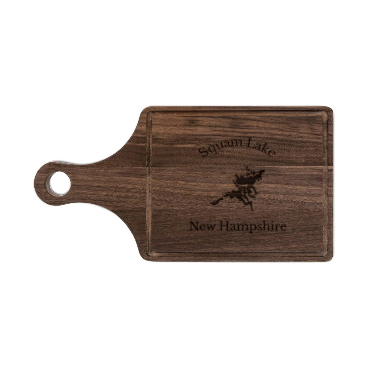 New Hampshire Squam Lake Engraved Cutting Board front position view from front walnut.webp