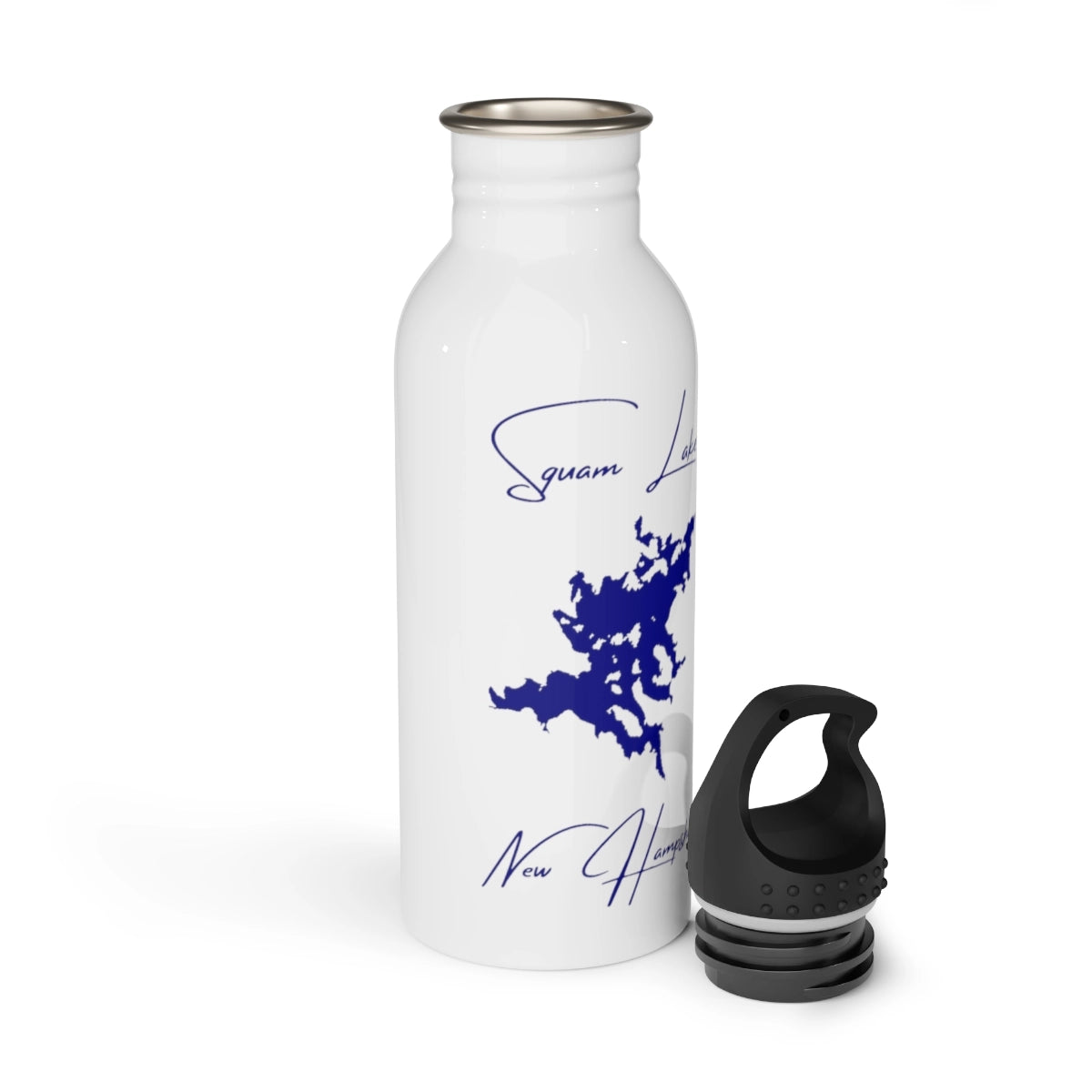 New Hampshire Squam Lake Water bottle other position view from open white.webp