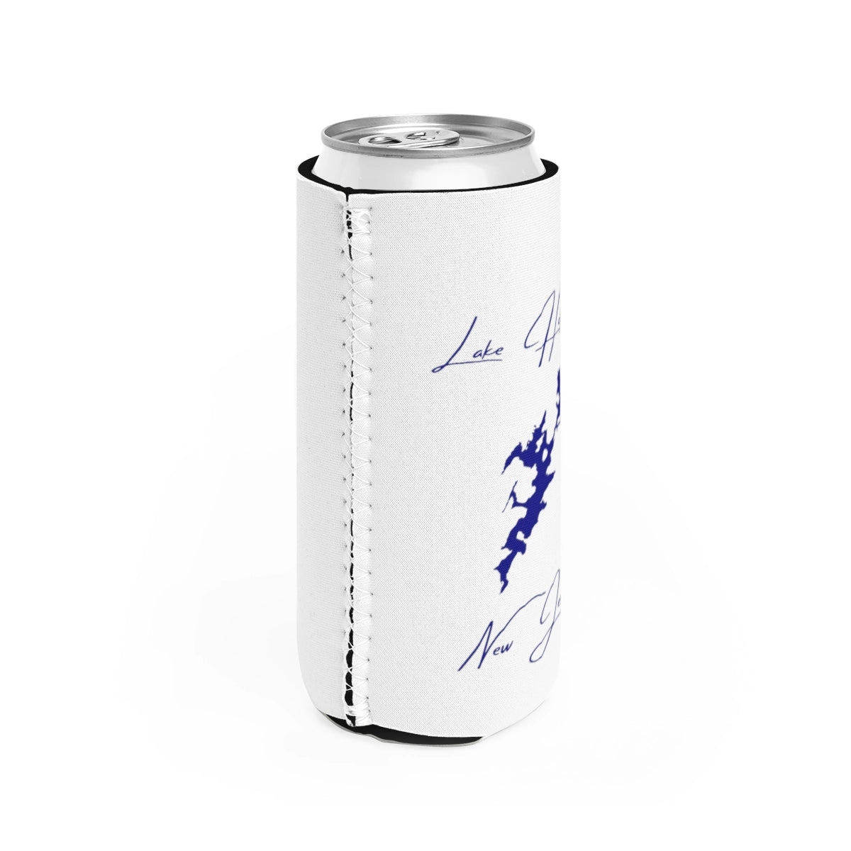 New Jersey Lake Hopatcong Slim Can Koozie all position view from right white.webp