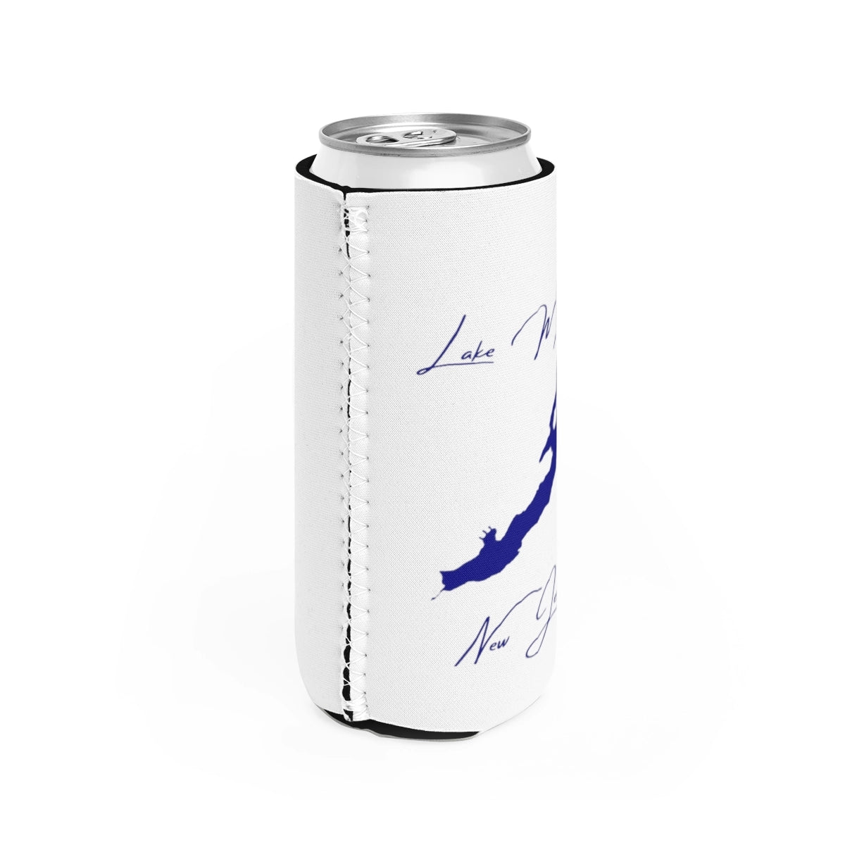 New Jersey Lake Mohawk Slim Can Koozie all position view from right white.webp