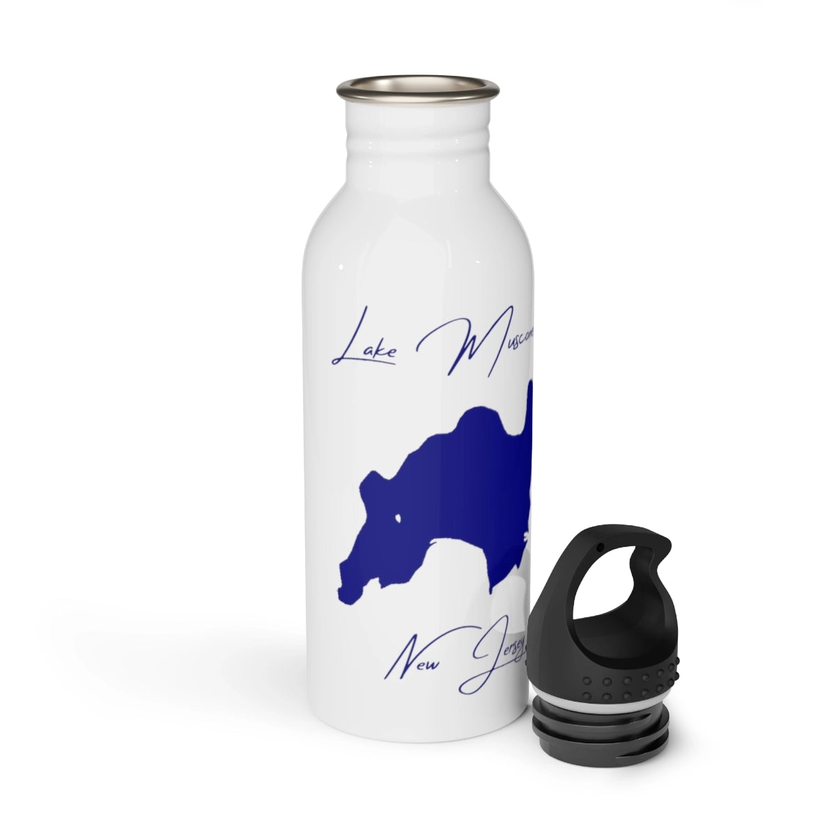 New Jersey Lake Musconetcong Water bottle other position view from open white.webp