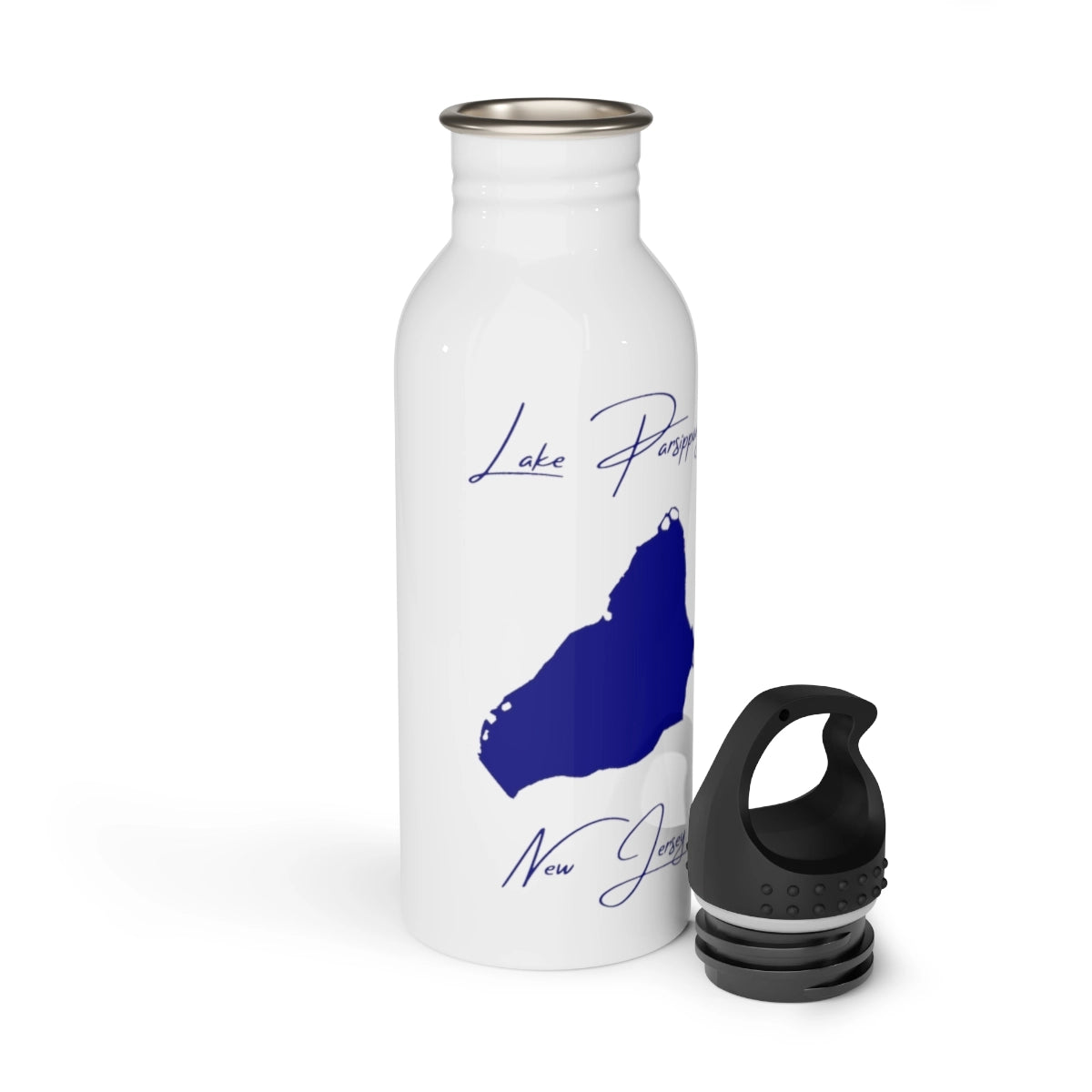 New Jersey Lake Parsippany Water bottle other position view from open white.webp