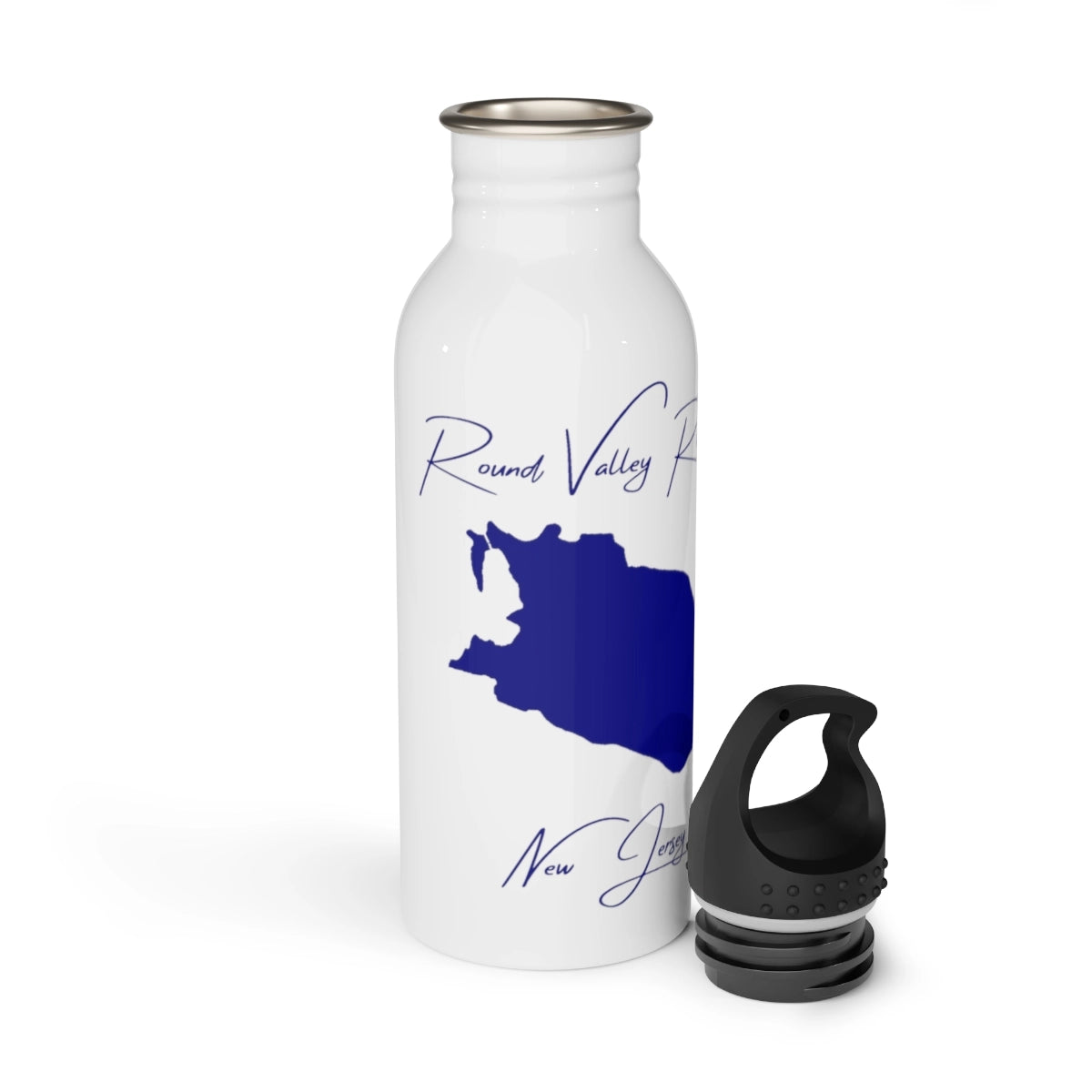 New Jersey Round Valley Reservoir Water bottle other position view from open white.webp
