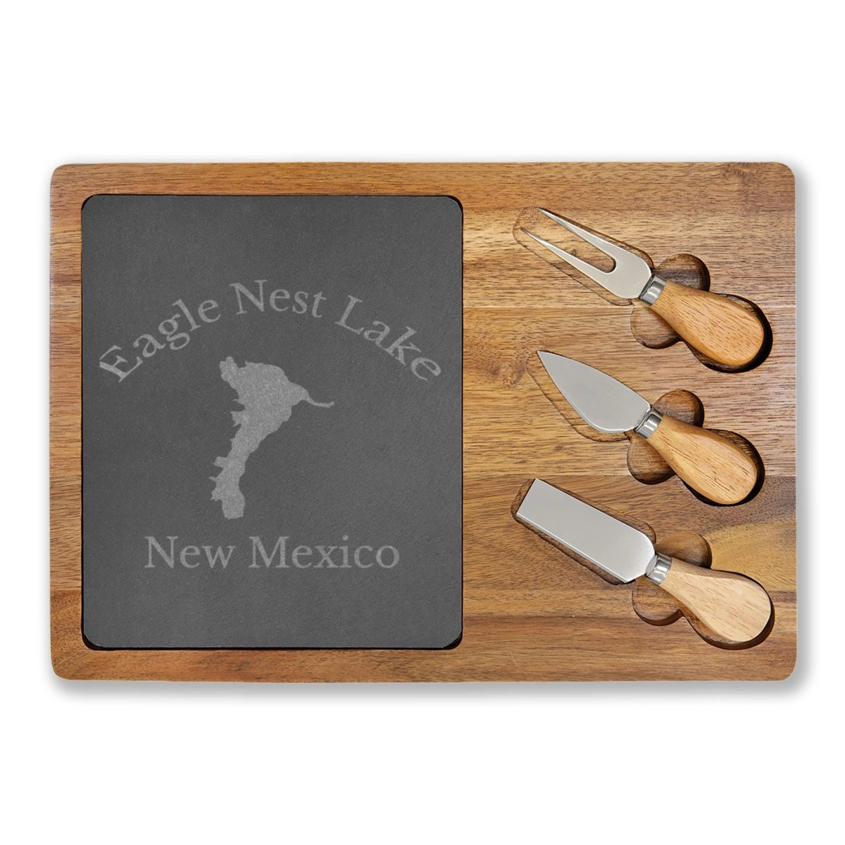 New Mexico Eagle Nest Lake Engraved Charcuterie Board other position view from front 13 3 4 x 9 3 4.webp