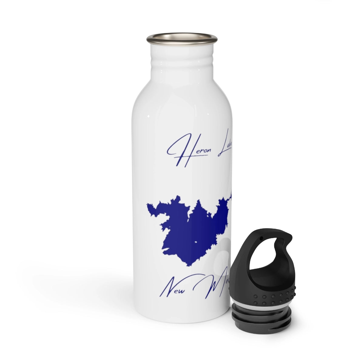 New Mexico Heron Lake Water bottle other position view from open white.webp
