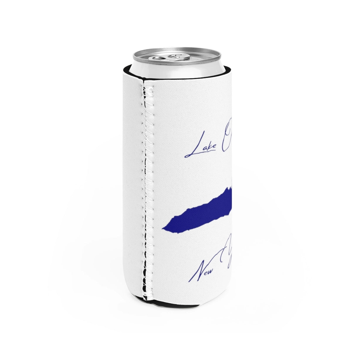 New York Lake Ontario Slim Can Koozie all position view from right white.webp