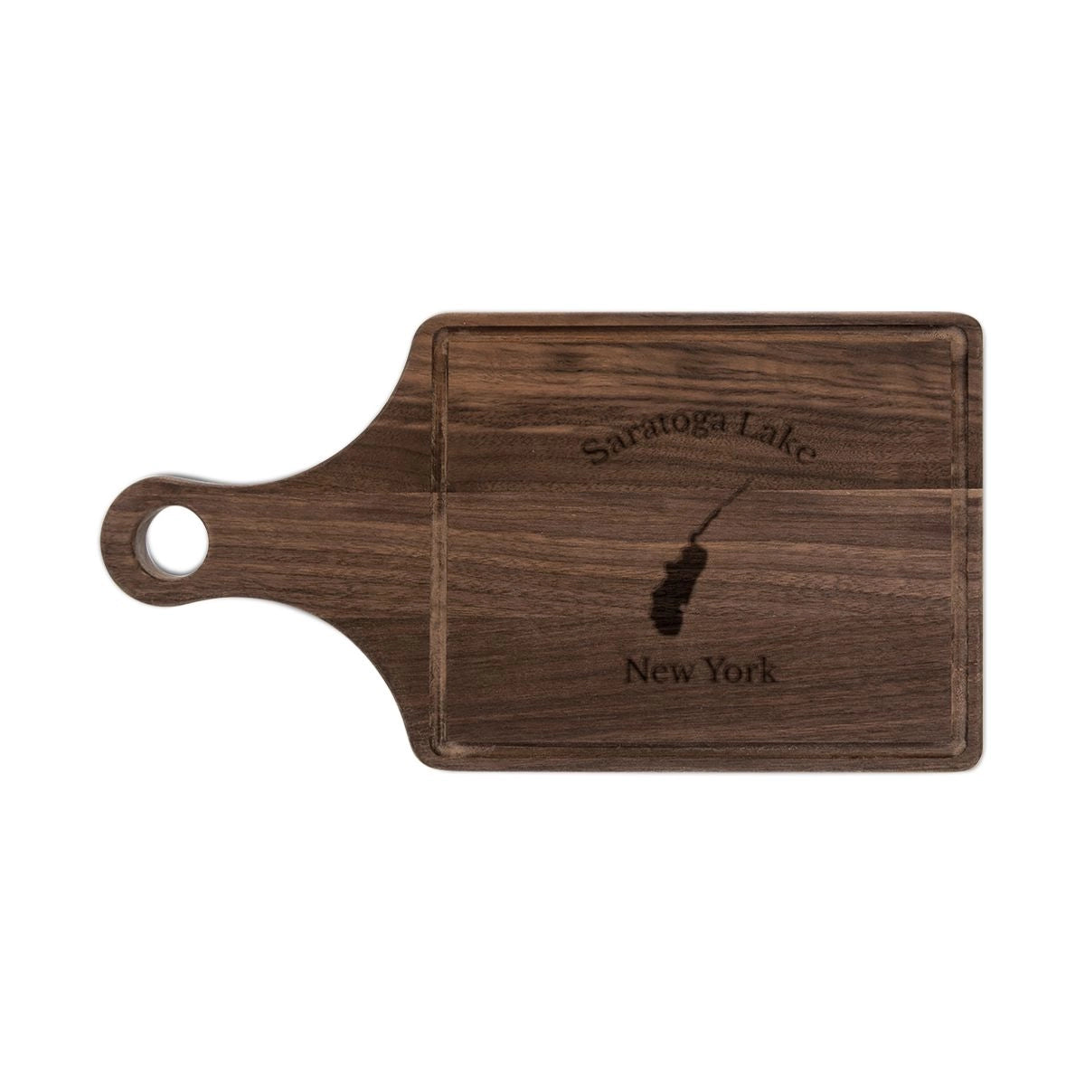 New York Saratoga Lake Engraved Cutting Board front position view from front walnut.webp