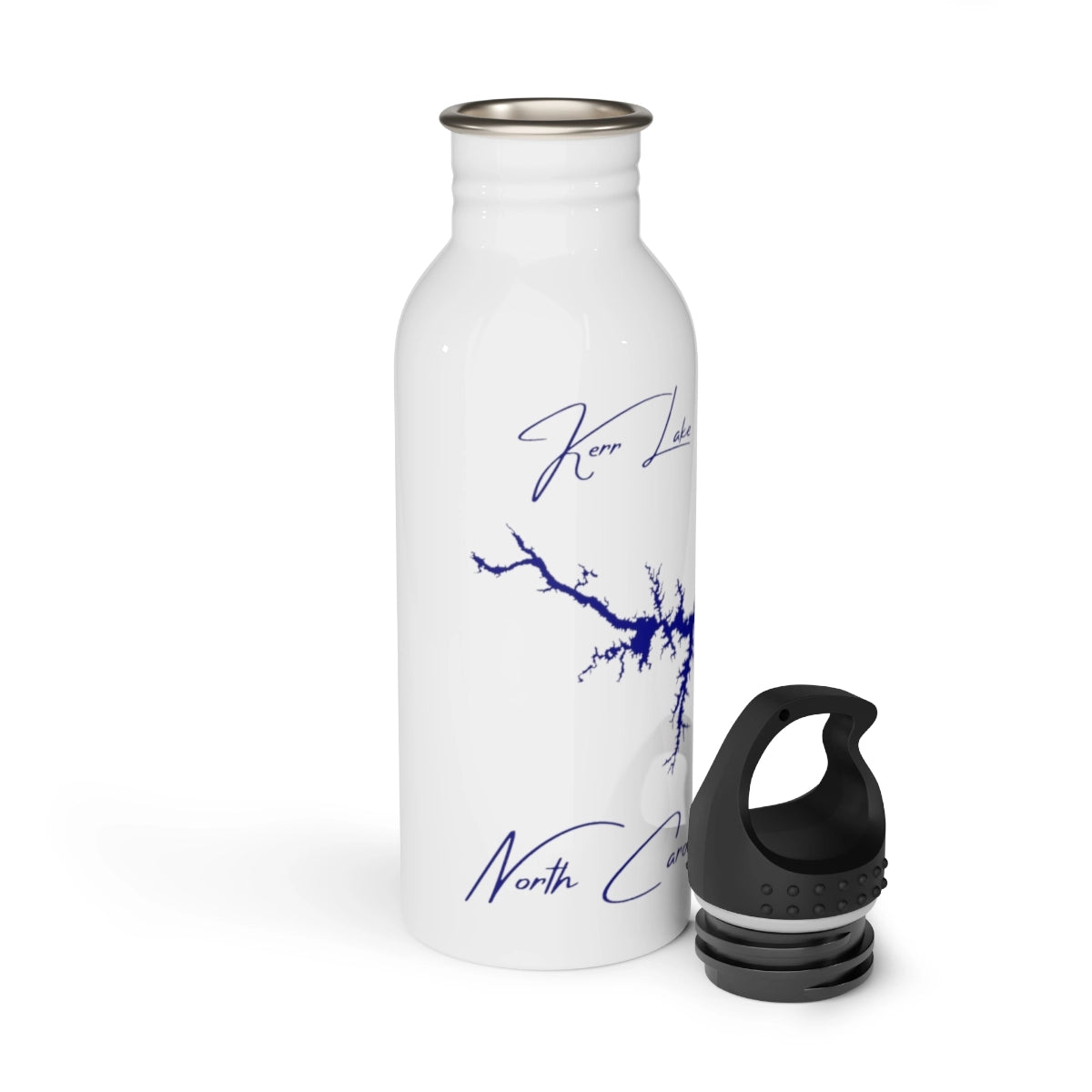 North Carolina Kerr Lake Water bottle other position view from open white.webp