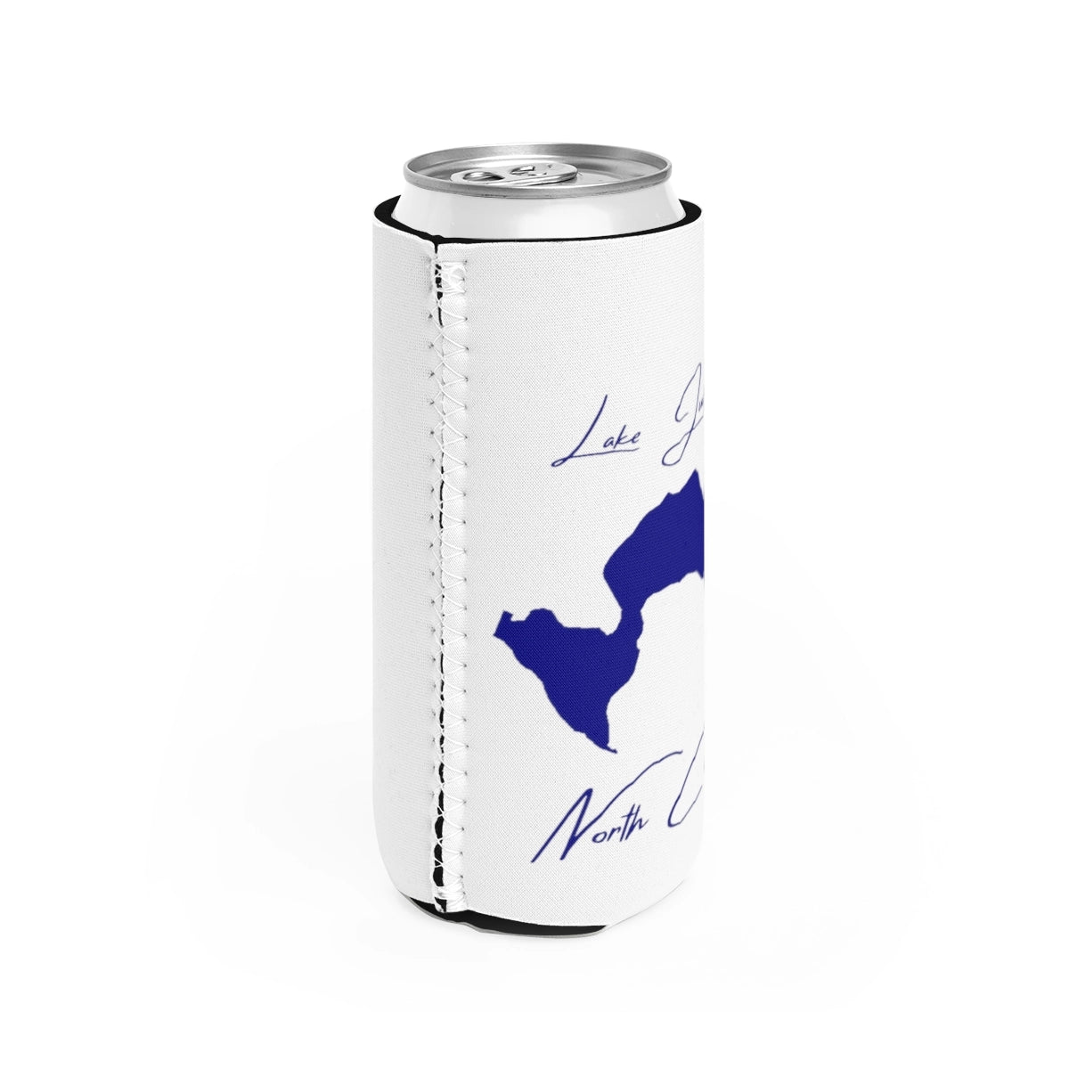 North Carolina Lake Junaluska Slim Can Koozie all position view from right white.webp
