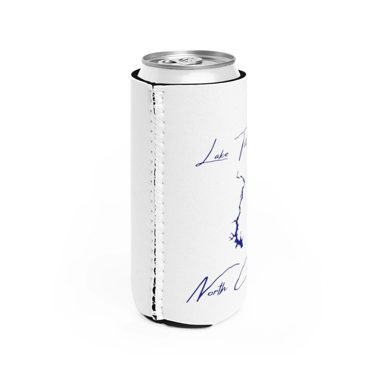 North Carolina Lake Tillery Slim Can Koozie all position view from right white.webp