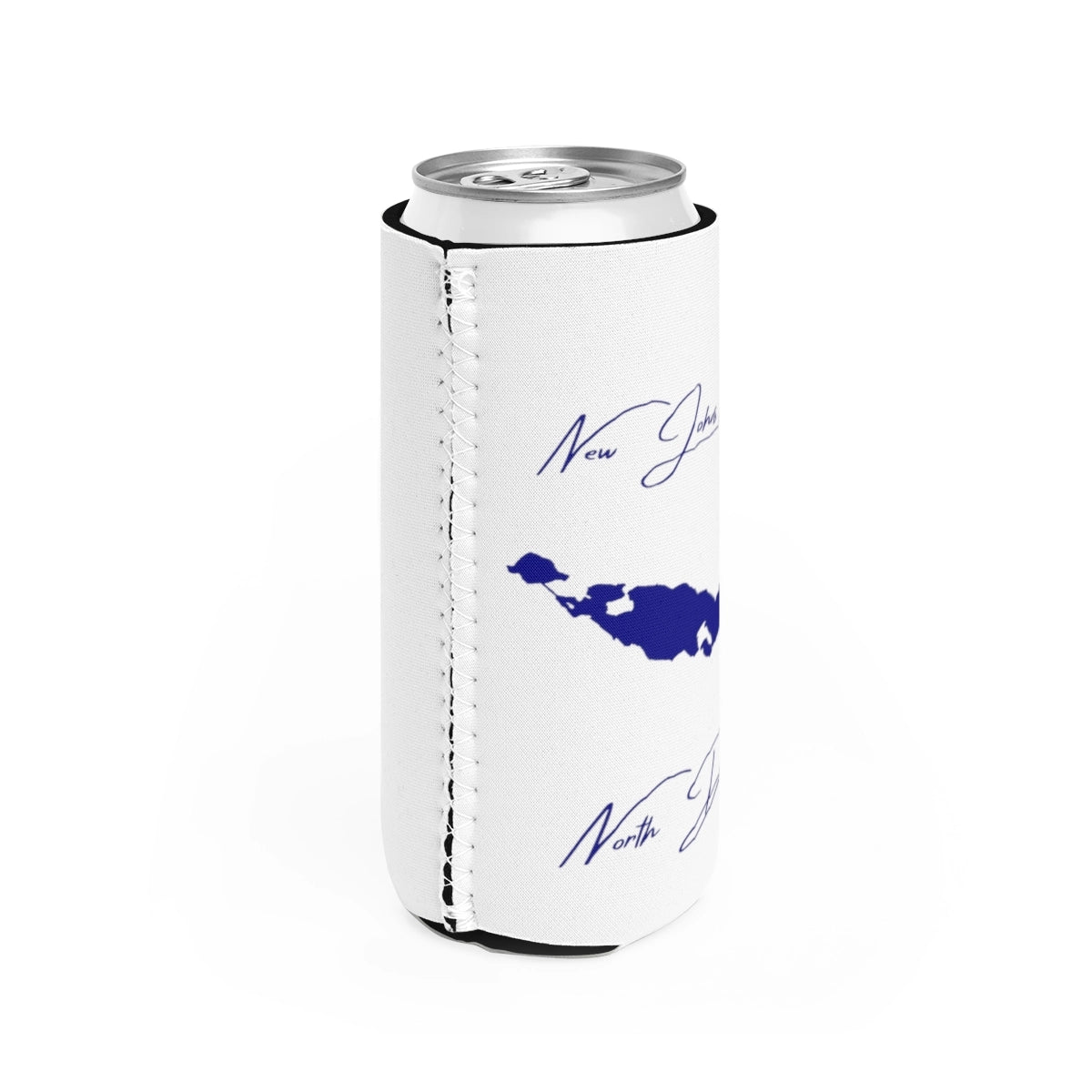 North Dakota New Johns Lake Slim Can Koozie all position view from right white.webp