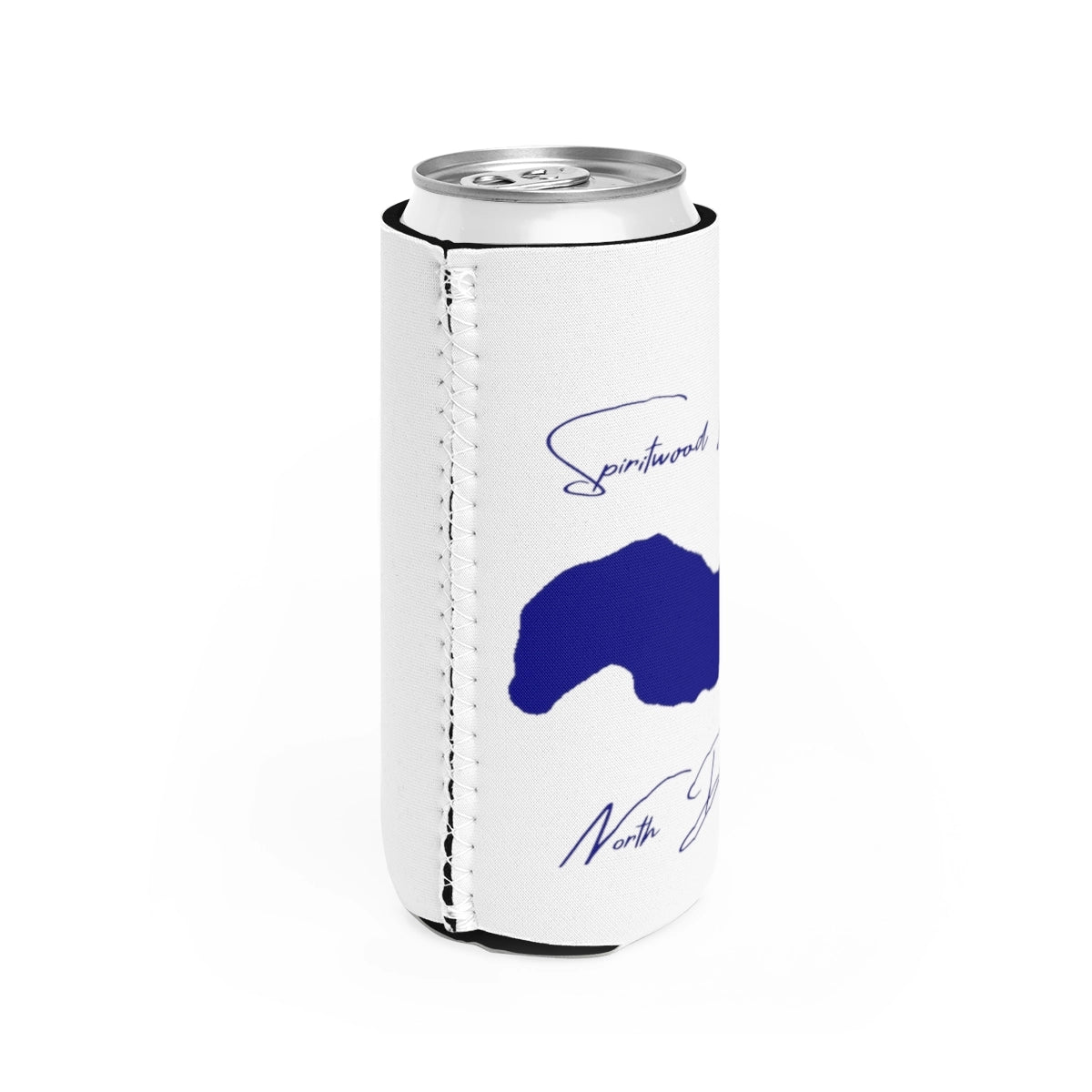 North Dakota Spiritwood Lake Slim Can Koozie all position view from right white.webp