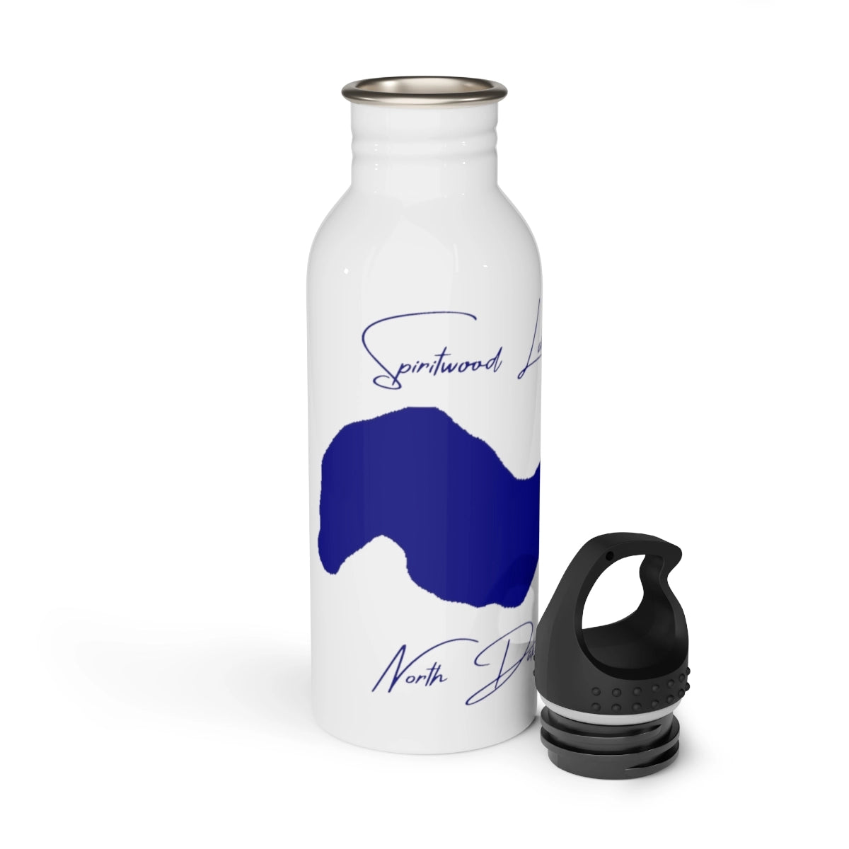 North Dakota Spiritwood Lake Water bottle other position view from open white.webp