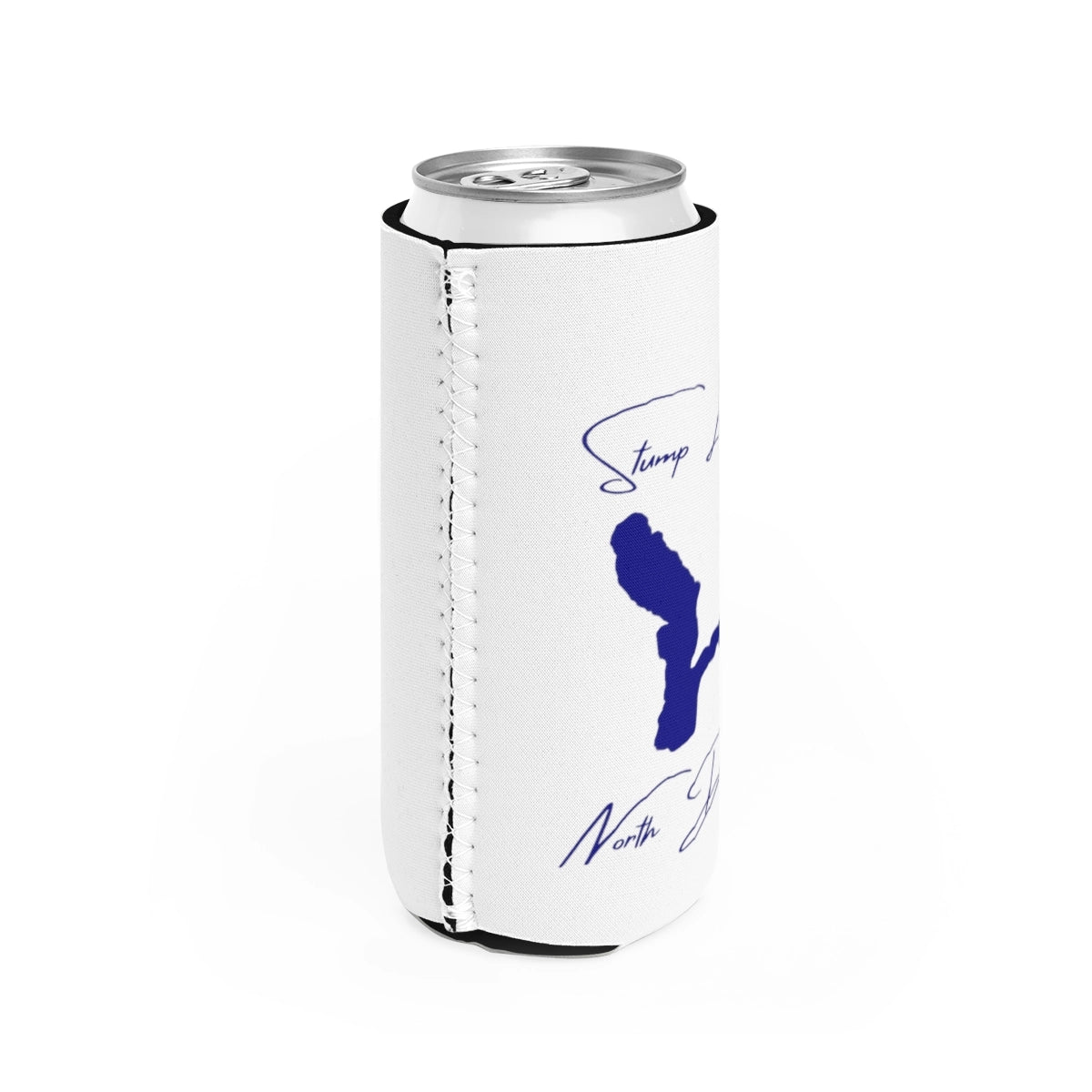 North Dakota Stump Lake Slim Can Koozie all position view from right white.webp
