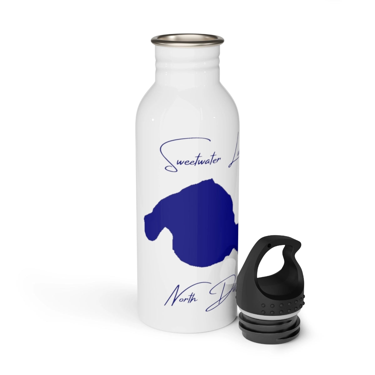 North Dakota Sweetwater Lake Water bottle other position view from open white.webp