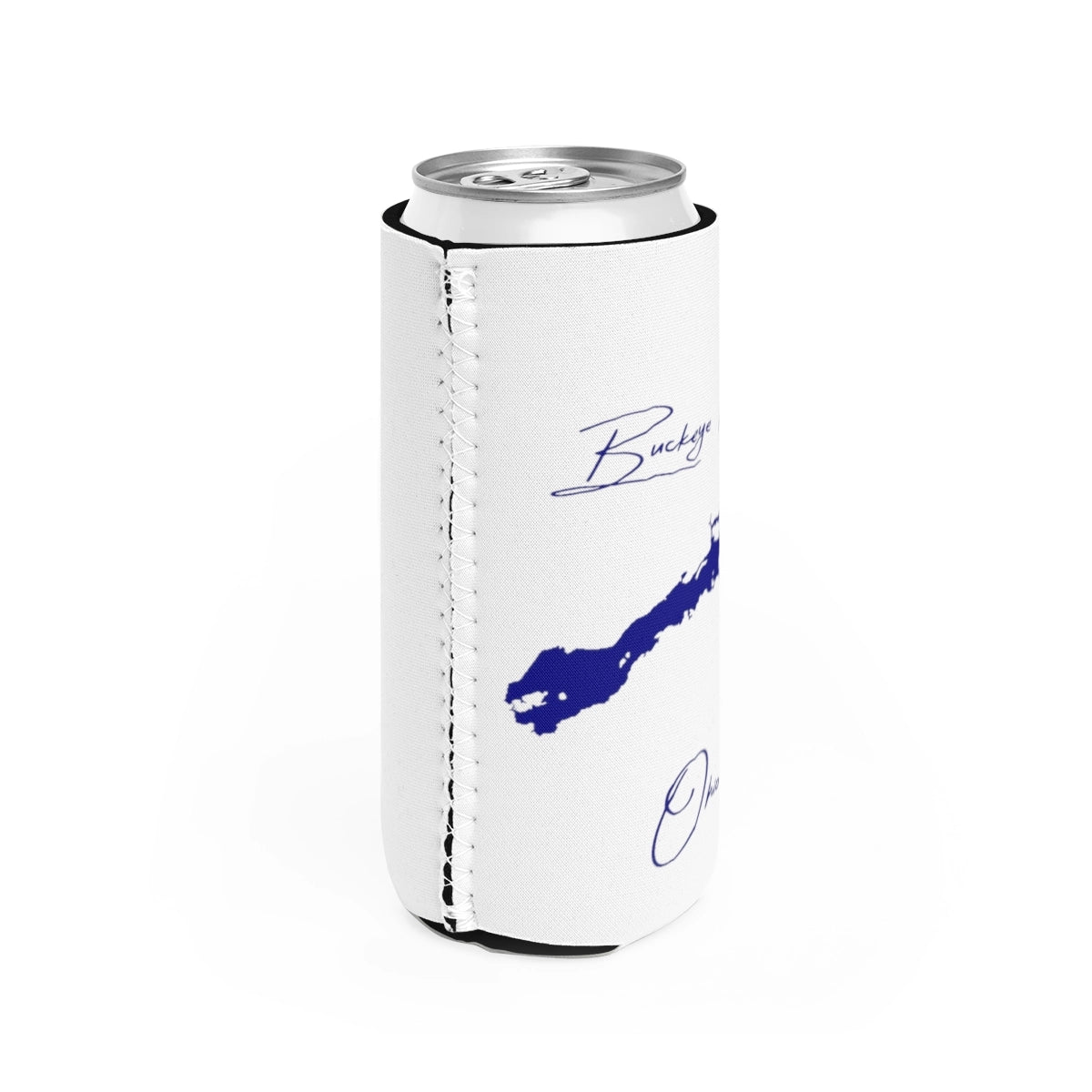 Ohio Buckeye Lake Slim Can Koozie all position view from right white.webp