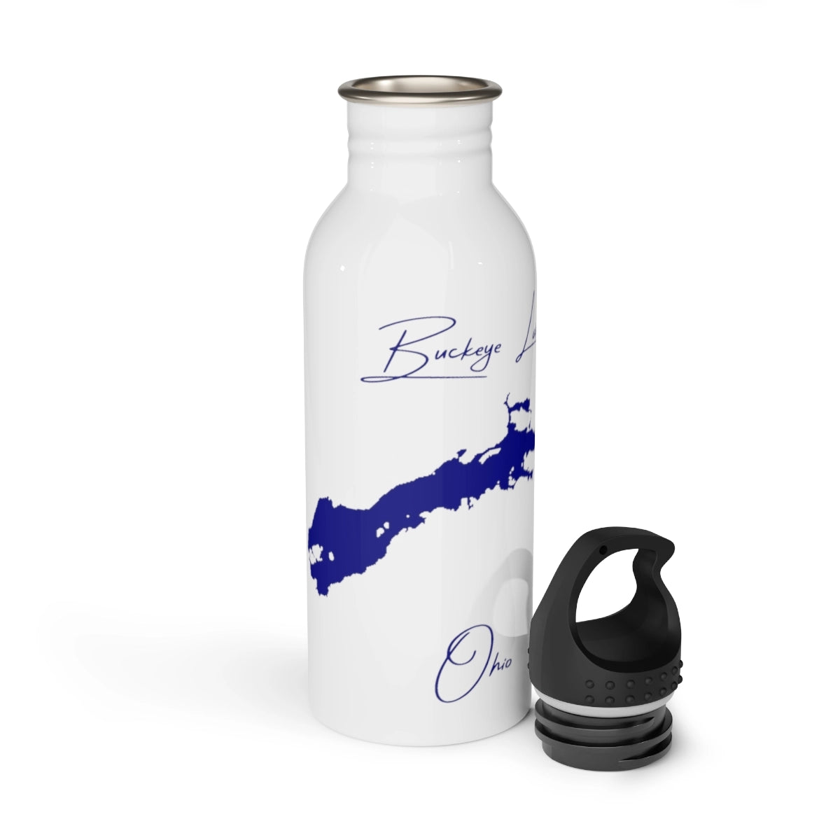 Ohio Buckeye Lake Water bottle other position view from open white.webp