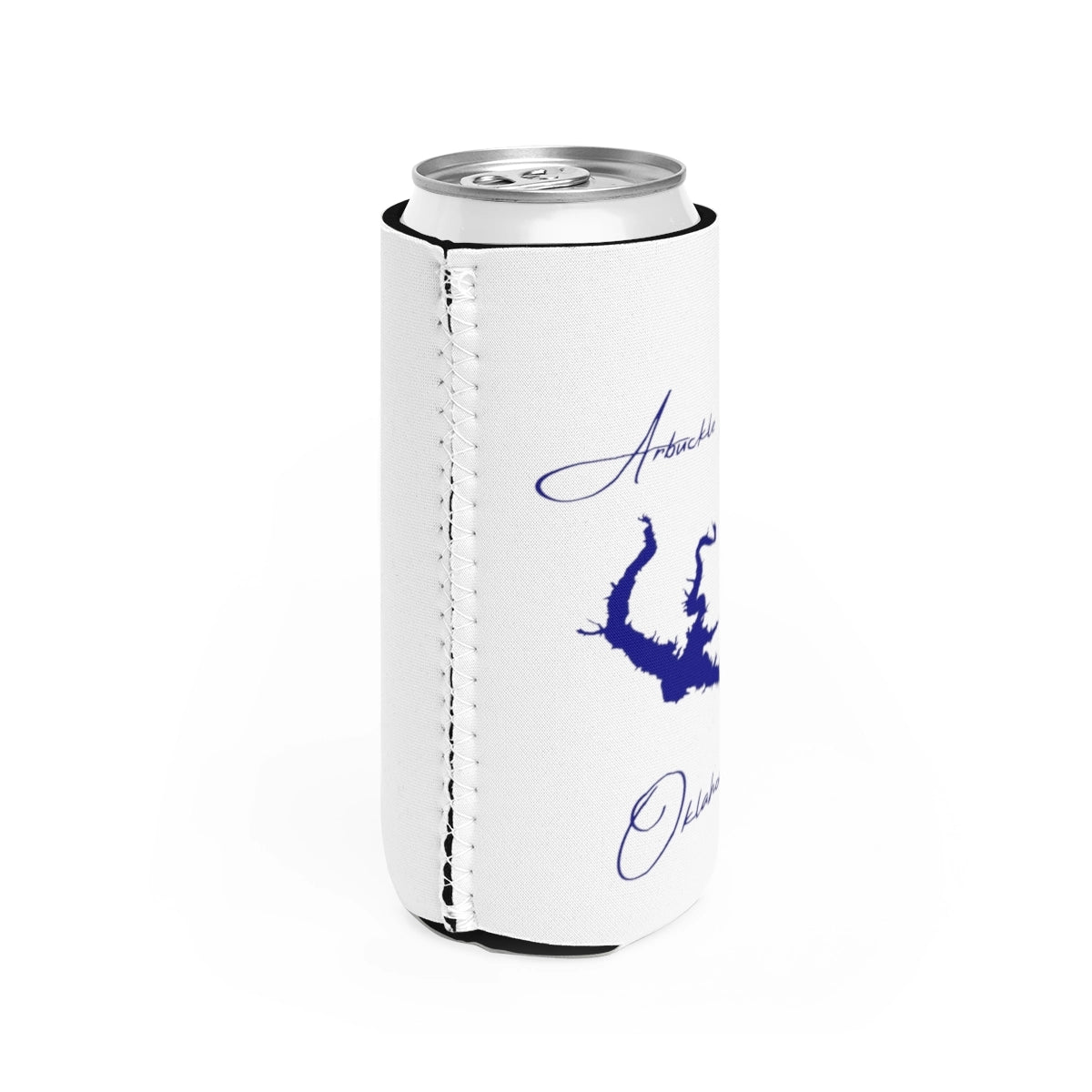 Oklahoma Arbuckle Lake Slim Can Koozie all position view from right white.webp