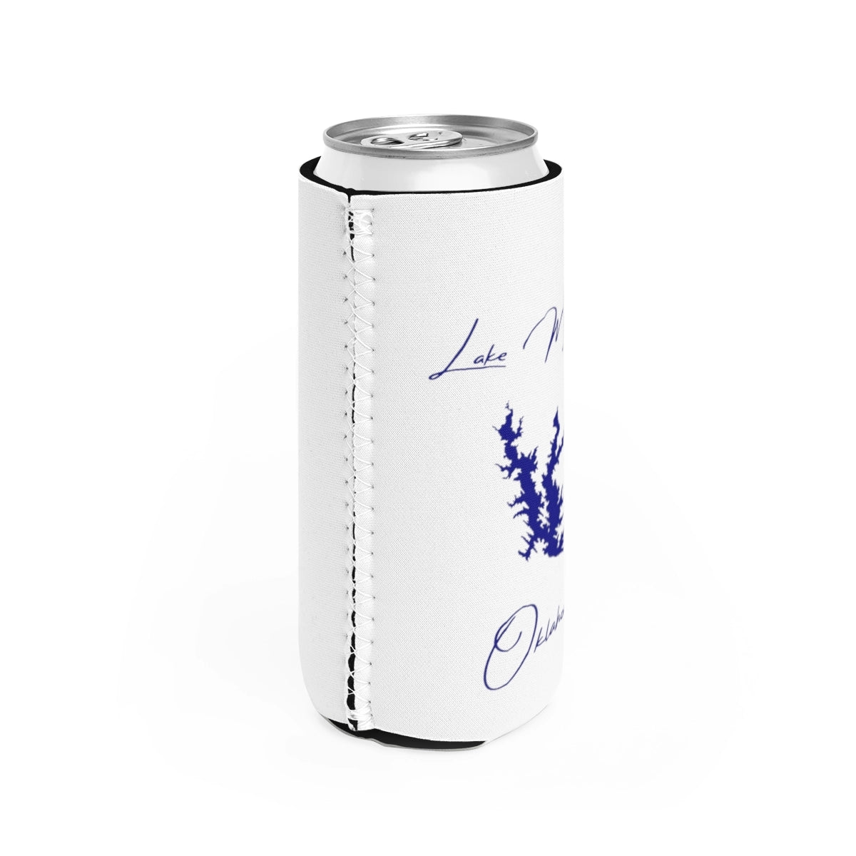 Oklahoma Lake Murray Slim Can Koozie all position view from right white.webp