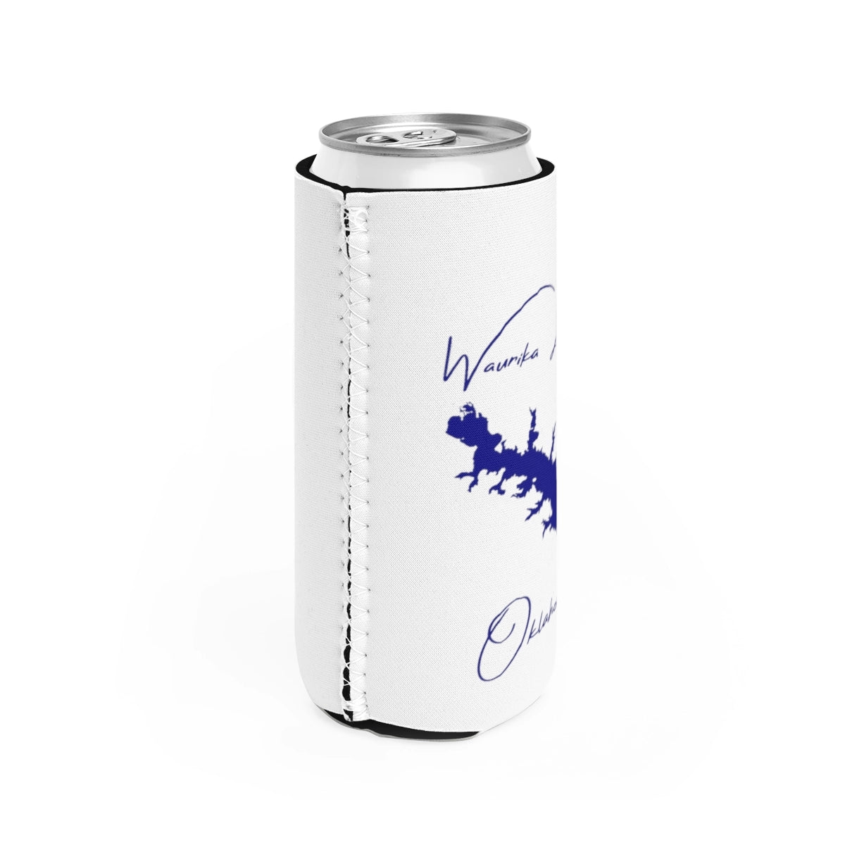 Oklahoma Waurika Lake Slim Can Koozie all position view from right white.webp