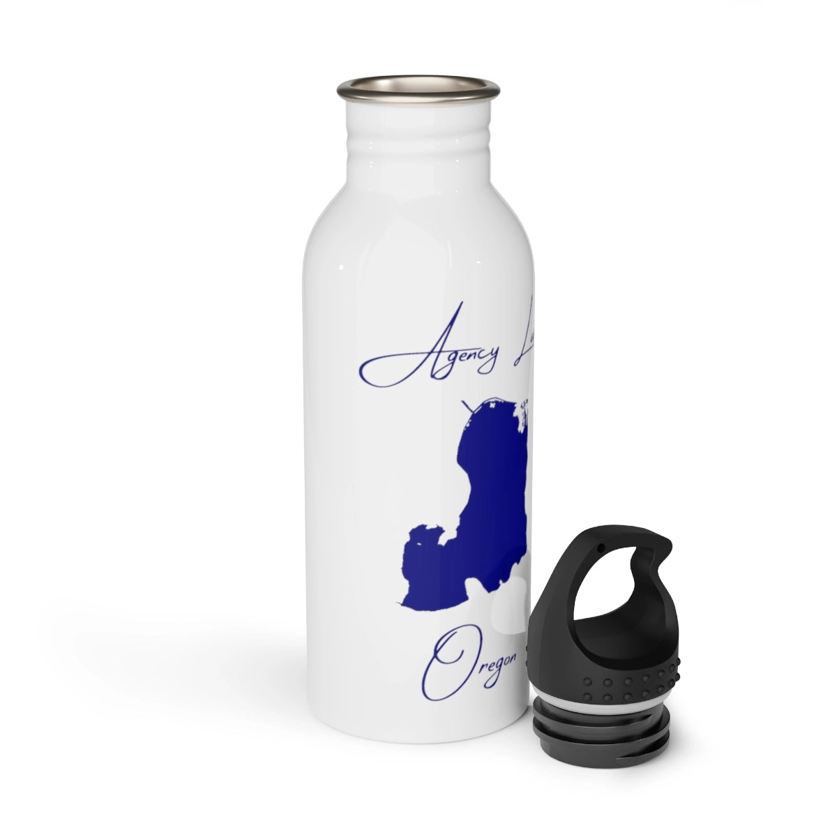 Oregon Agency Lake Water bottle other position view from open white.webp