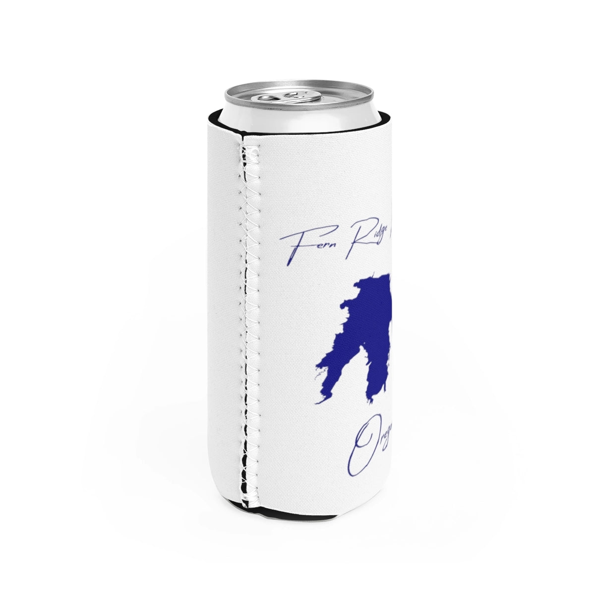 Oregon Fern Ridge Reservoir Slim Can Koozie all position view from right white.webp