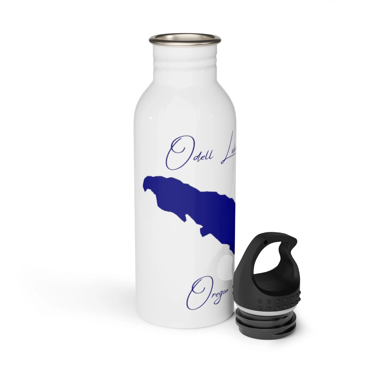 Oregon Odell Lake Water bottle other position view from open white.webp