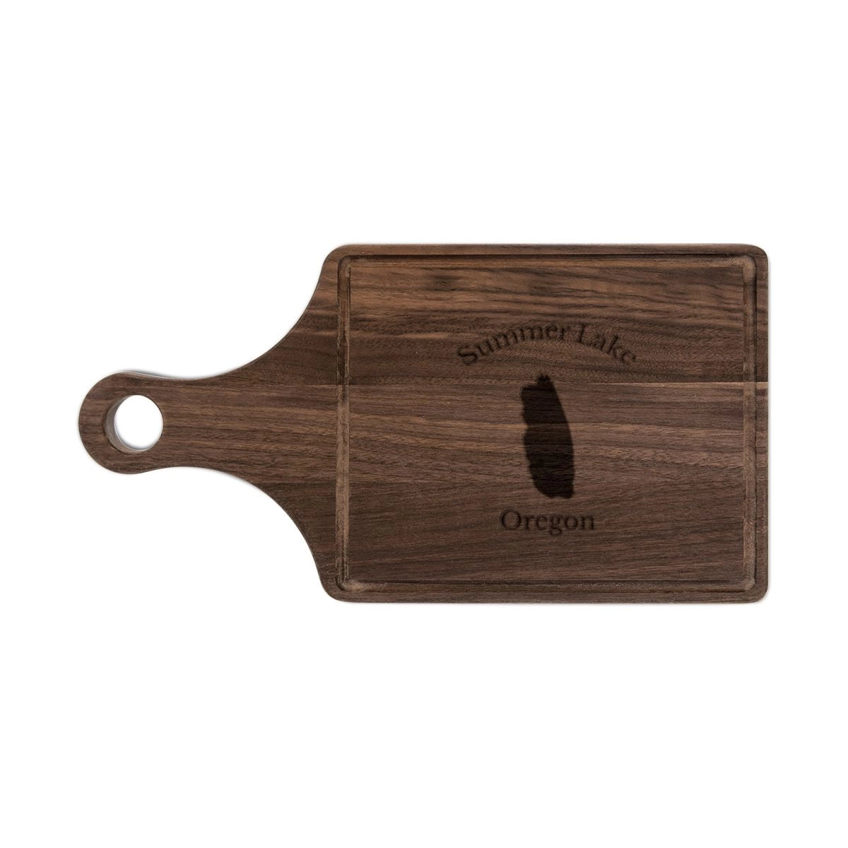 Oregon Summer Lake Engraved Cutting Board front position view from front walnut.webp