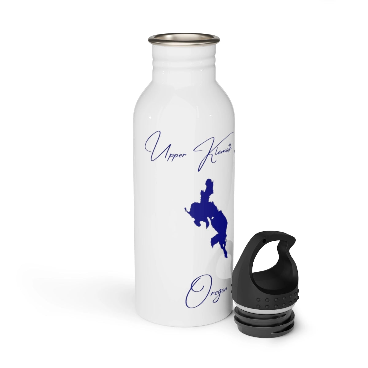 Oregon Upper Klamath Lake Water bottle other position view from open white.webp