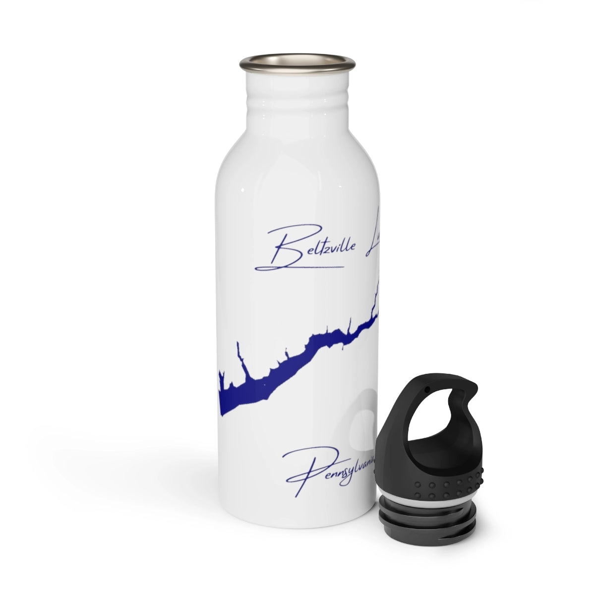 Pennsylvania Beltzville Lake Water bottle other position view from open white.webp