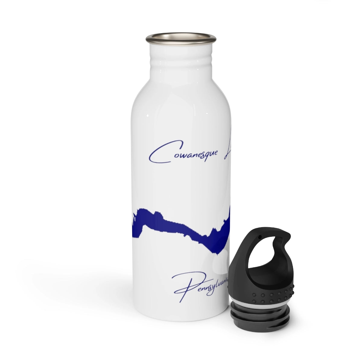 Pennsylvania Cowanesque Lake Water bottle other position view from open white.webp
