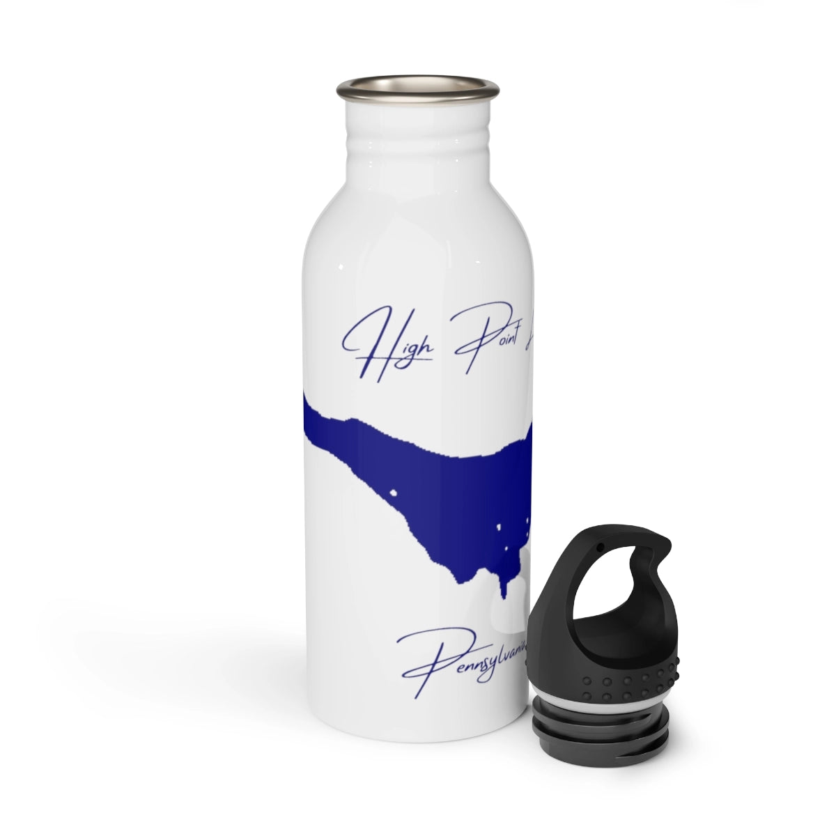 Pennsylvania High Point Lake Water bottle other position view from open white.webp