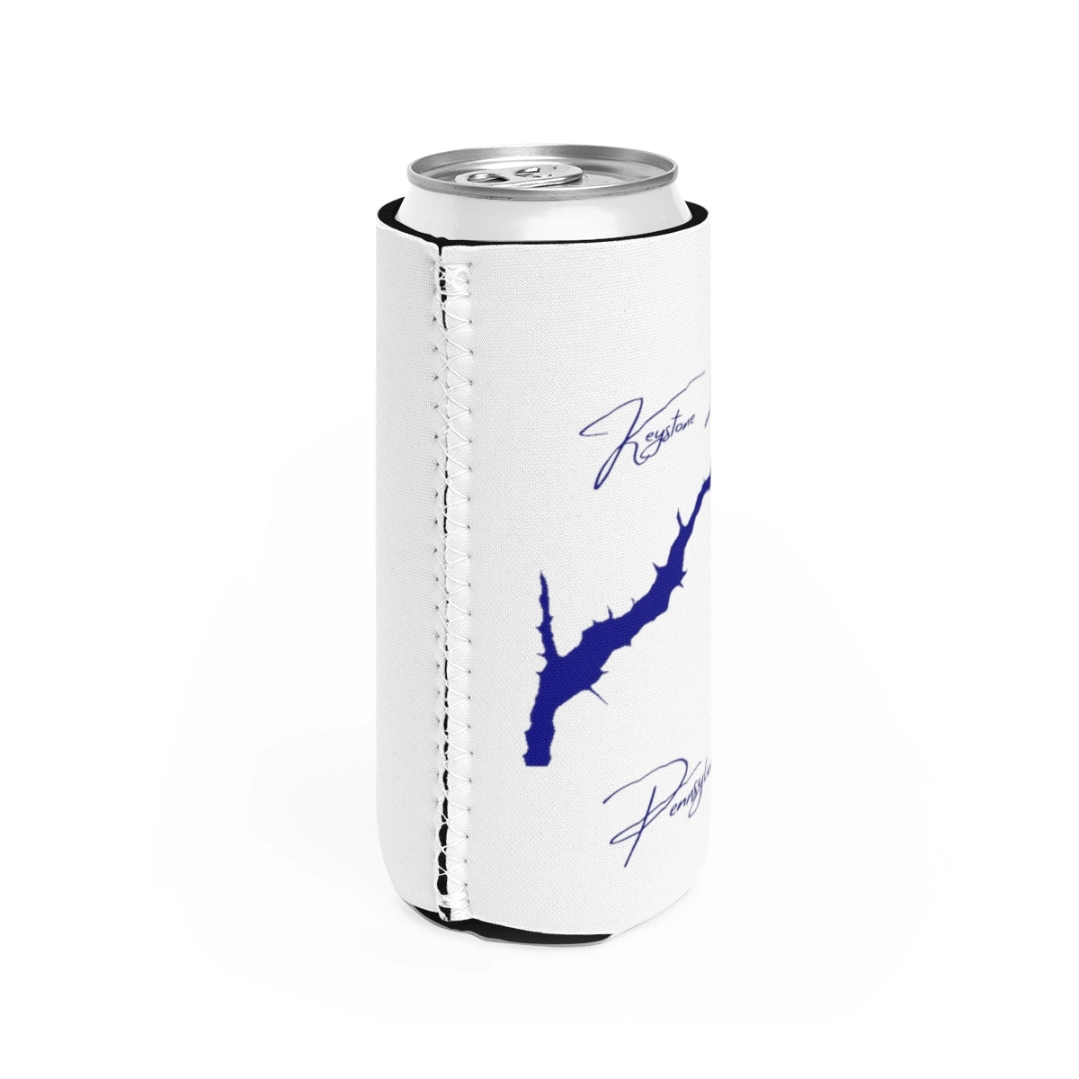 Pennsylvania Keystone Lake Slim Can Koozie all position view from right white.webp