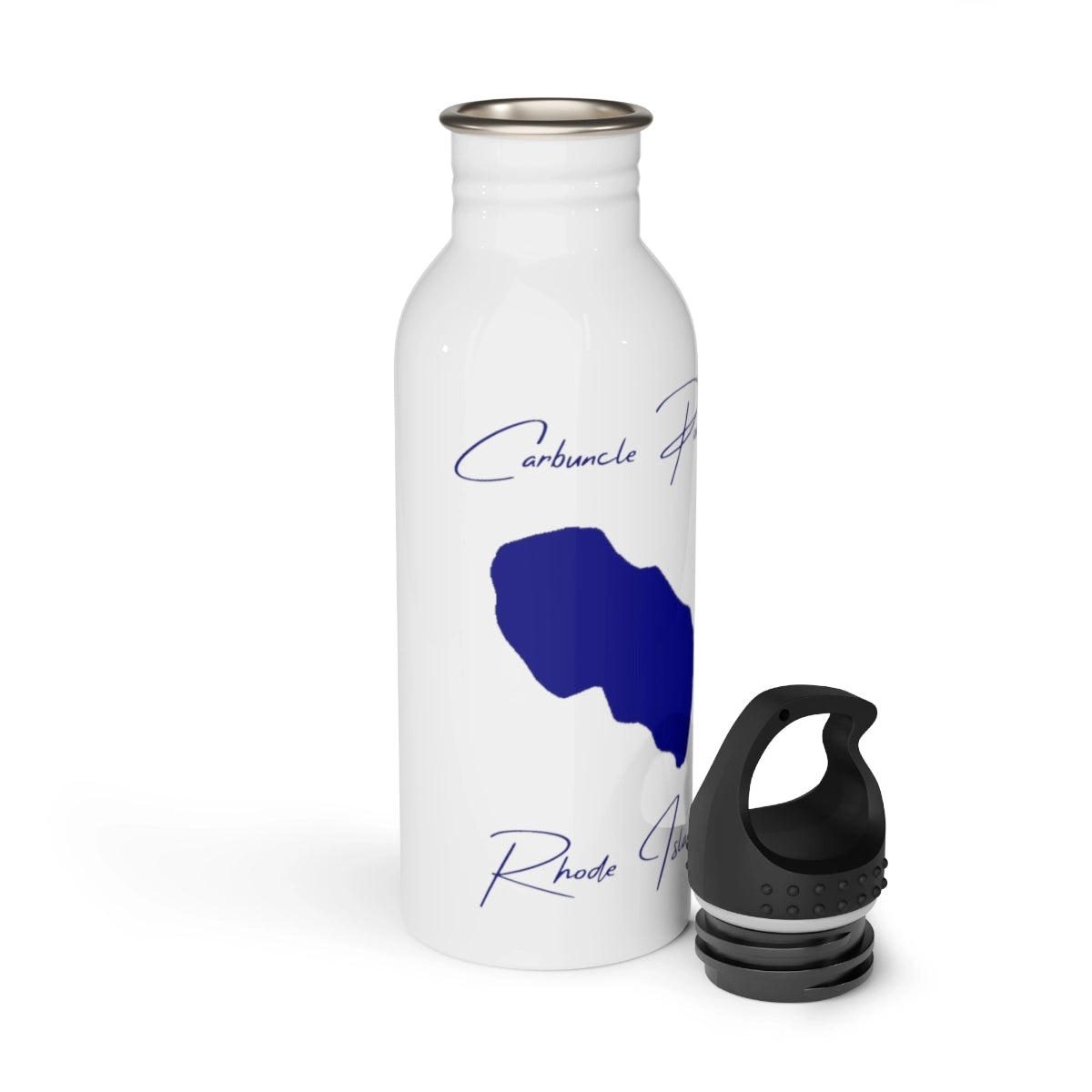 Rhode Island Carbuncle Pond Water bottle other position view from open white.webp