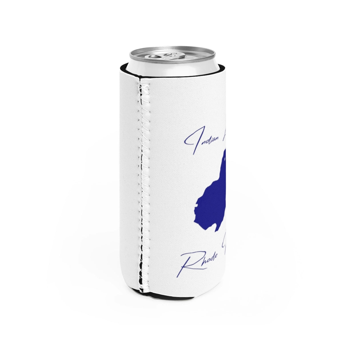 Rhode Island Indian Lake Slim Can Koozie all position view from right white.webp
