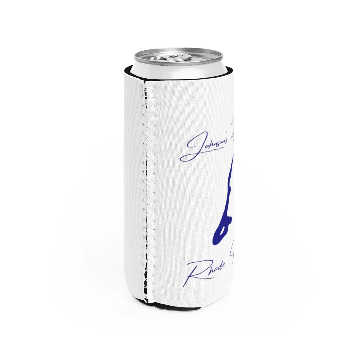 Rhode Island Johnson's Pond Slim Can Koozie all position view from right white.webp