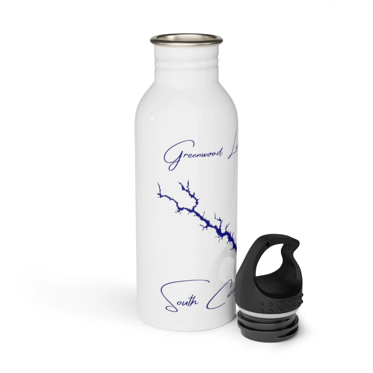 South Carolina Greenwood Lake Water bottle other position view from open white.webp