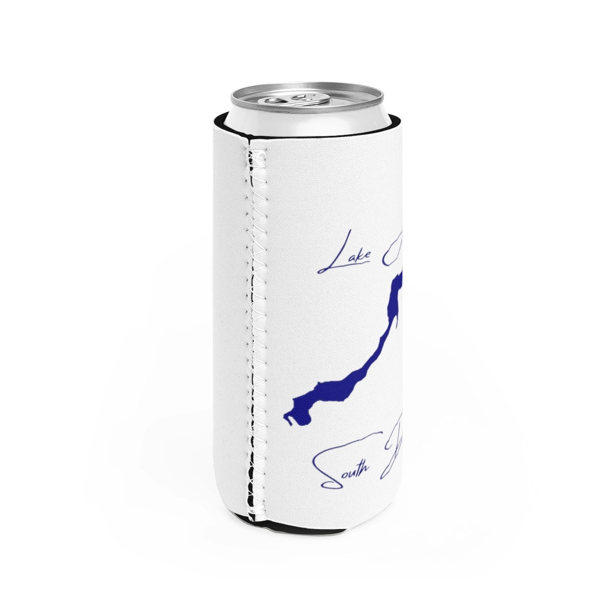 South Dakota Lake Alvin Slim Can Koozie all position view from right white.webp