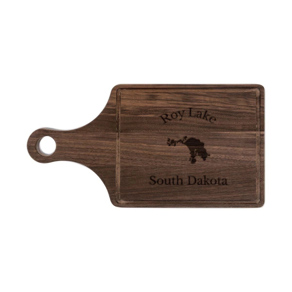 South Dakota Roy Lake Engraved Cutting Board front position view from front walnut.webp