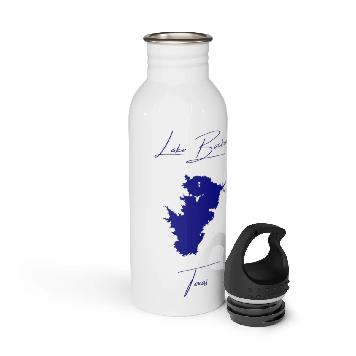 Texas Lake Buchanan Water bottle other position view from open white.webp