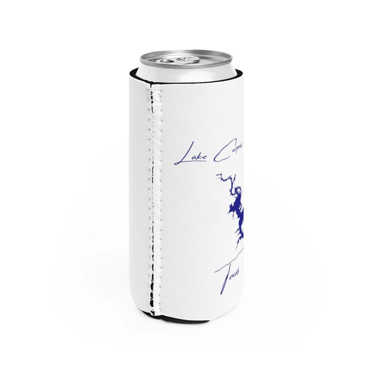 Texas Lake Corpus Christi Slim Can Koozie all position view from right white.webp