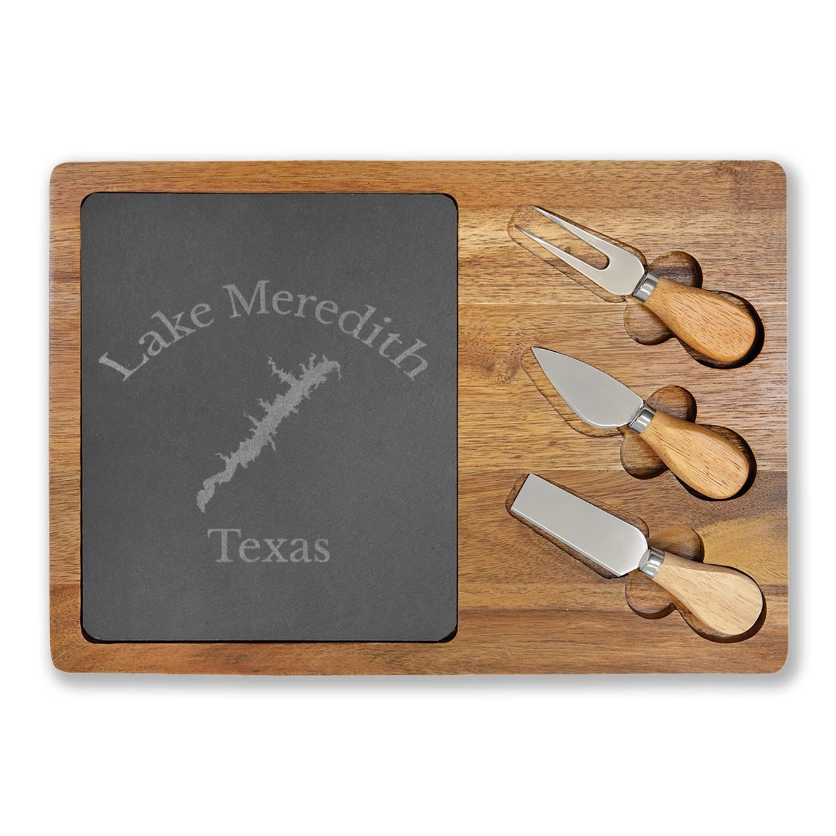 Texas Lake Meredith Engraved Charcuterie Board other position view from front 13 3 4 x 9 3 4.webp