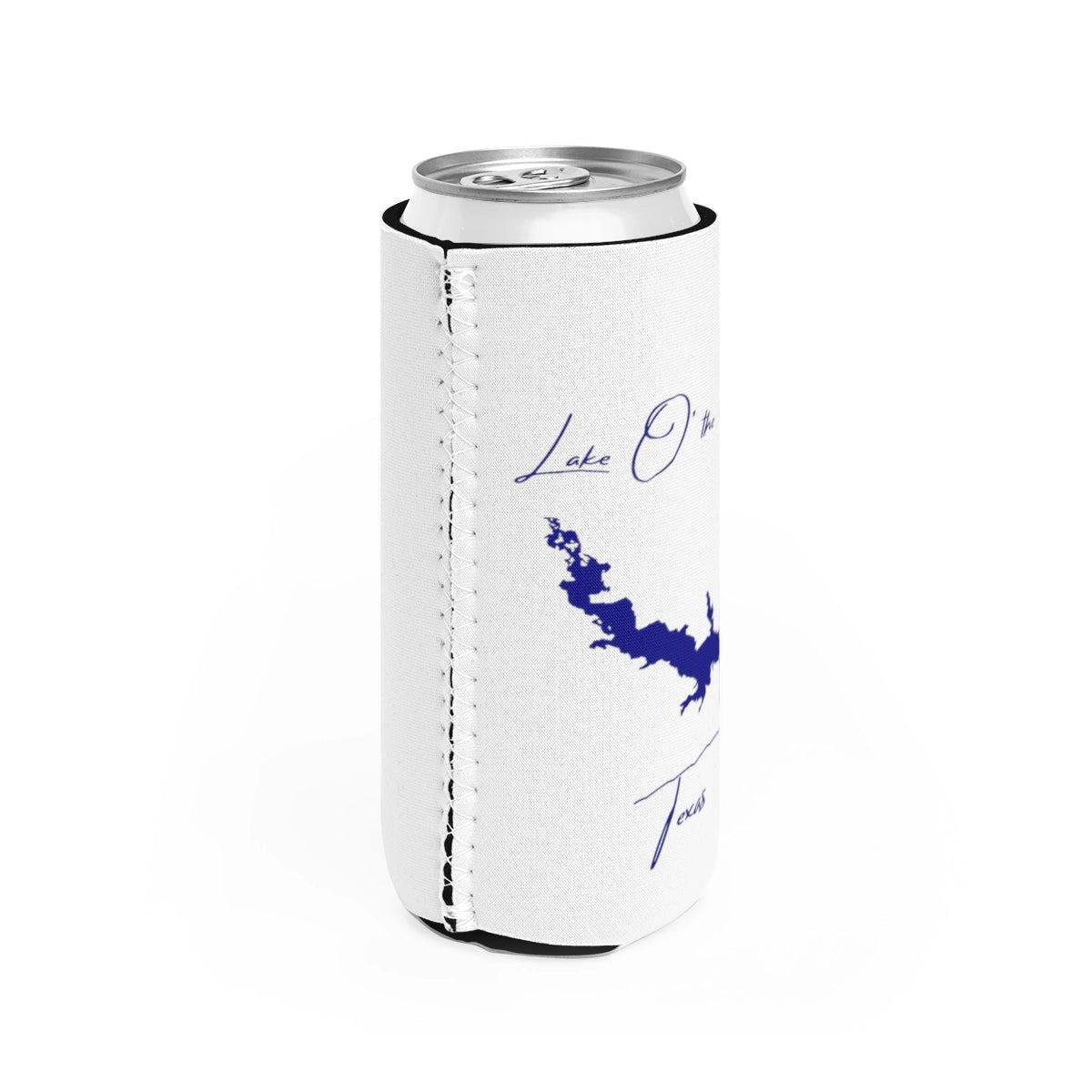 Texas Lake O' the Pines Slim Can Koozie all position view from right white.webp