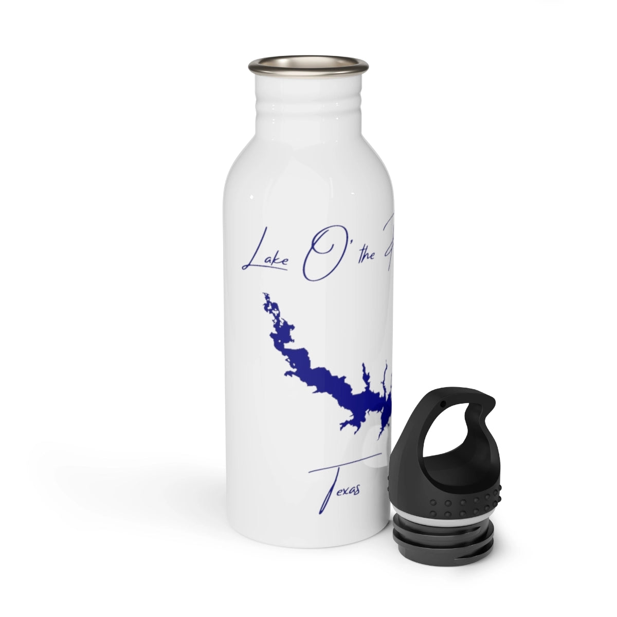 Texas Lake O' the Pines Water bottle other position view from open white.webp