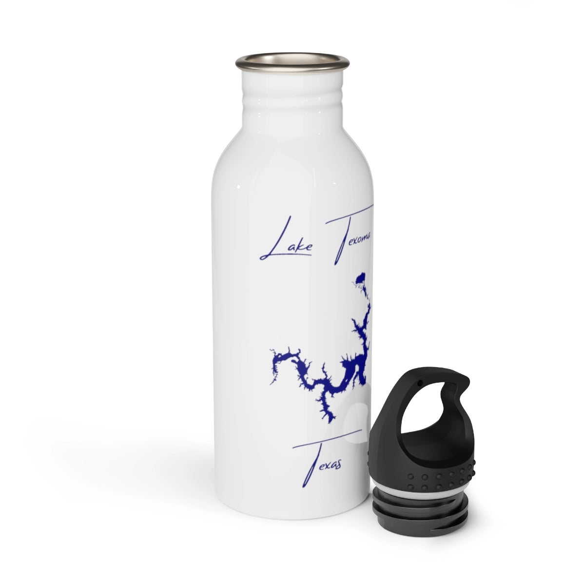 Texas Lake Texoma Water bottle other position view from open white.webp