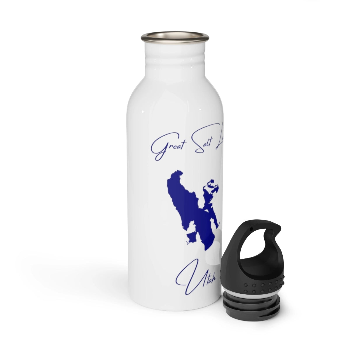 Utah Great Salt Lake Water bottle other position view from open white.webp