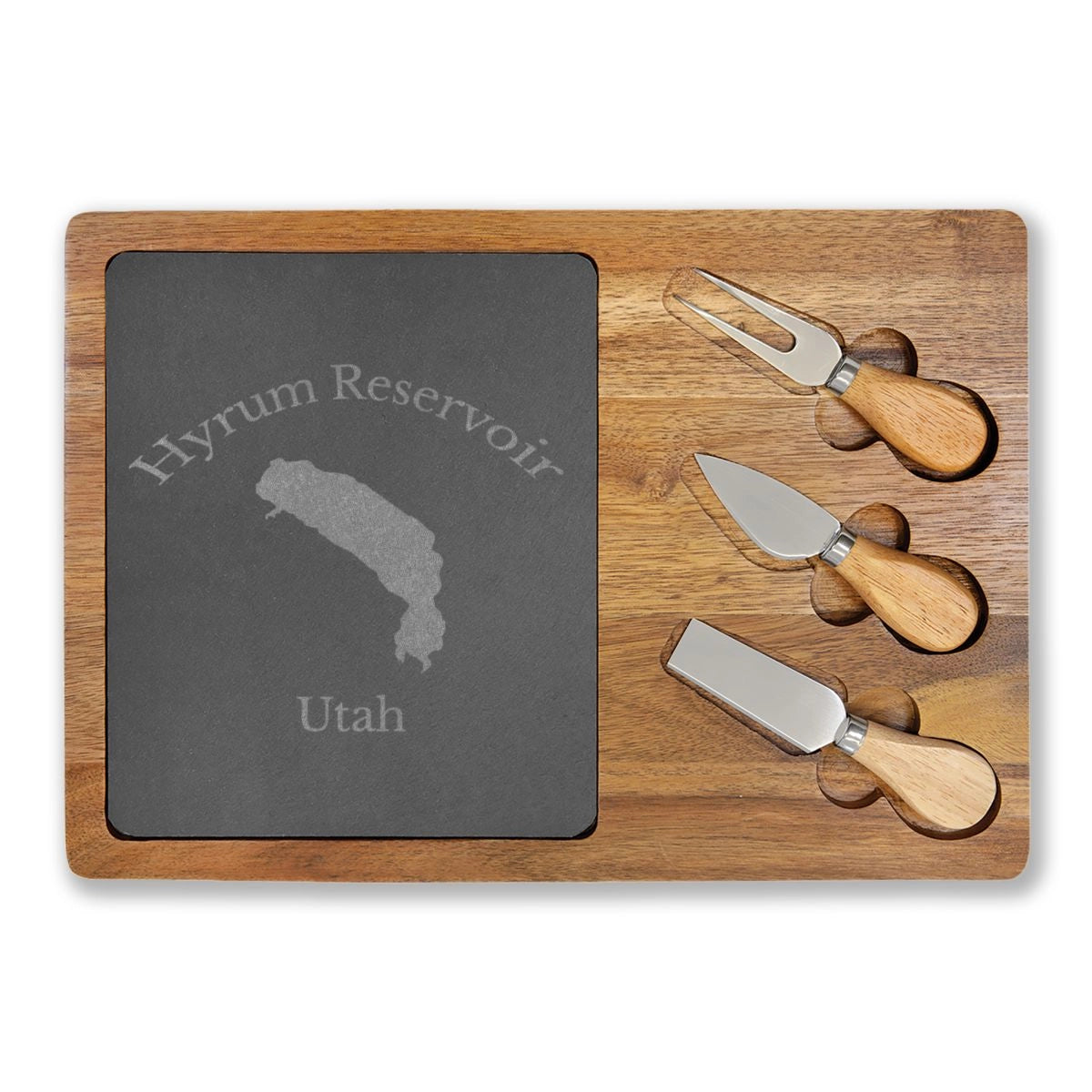 Utah Hyrum Reservoir Engraved Charcuterie Board other position view from front 13 3 4 x 9 3 4.webp
